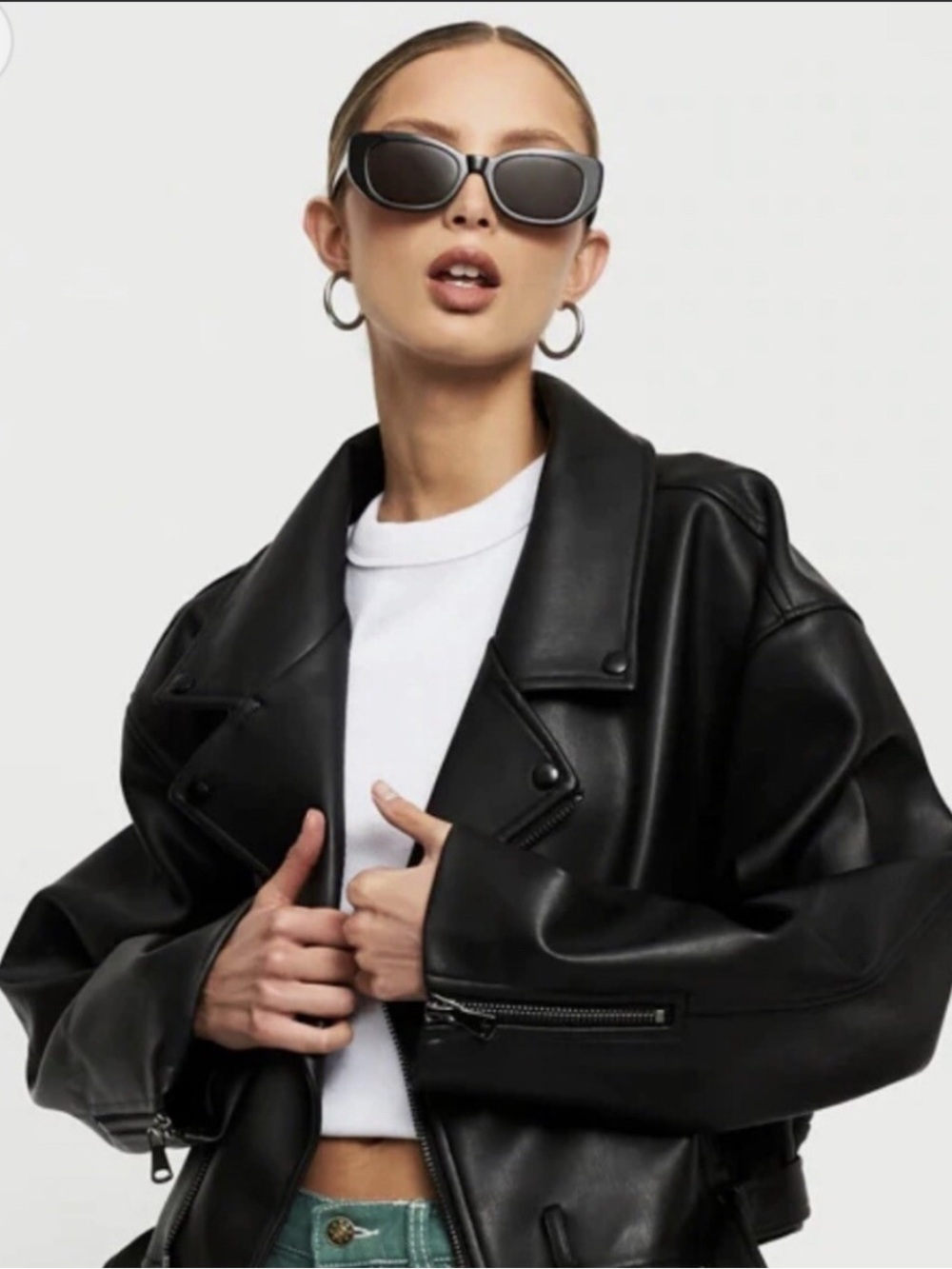Lioness Black Cropped Faux Leather Moto Jacket